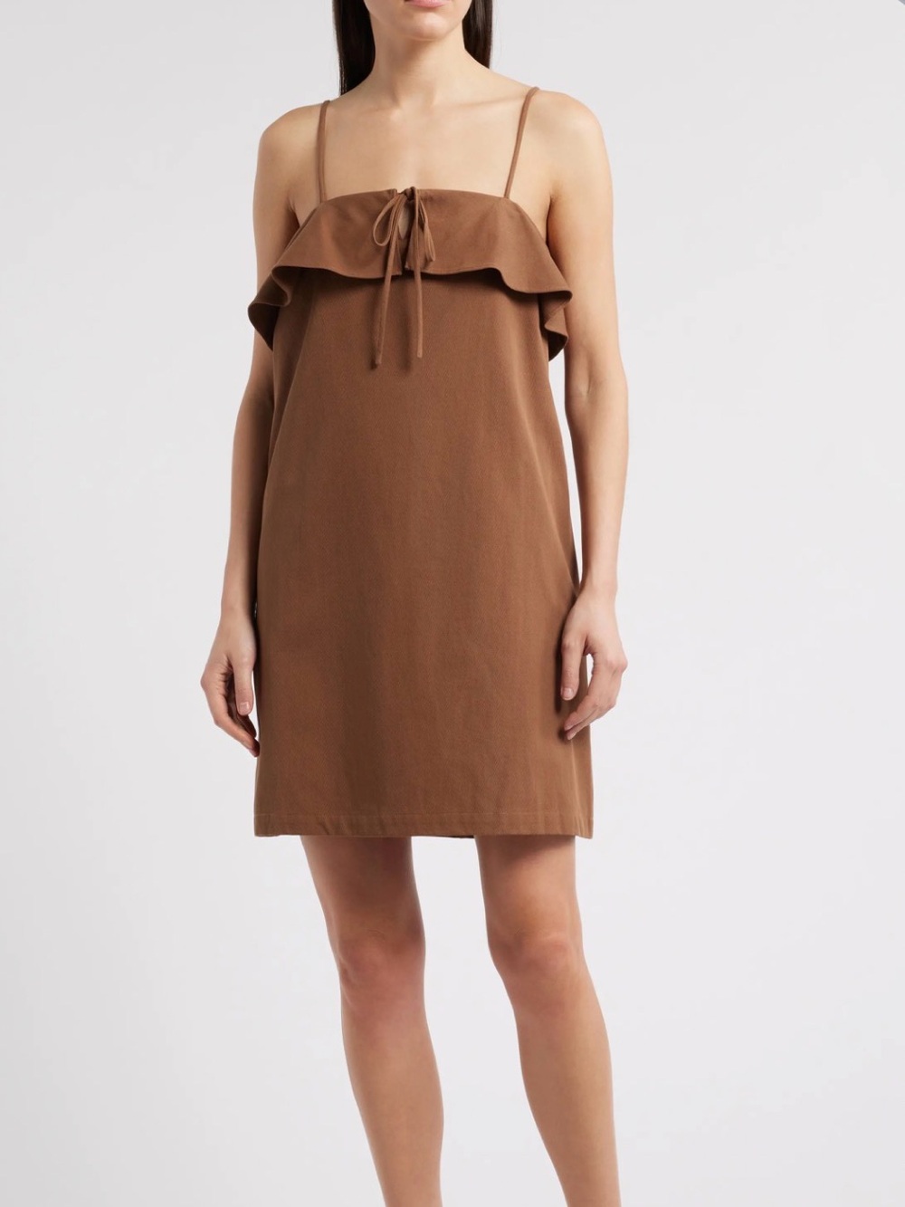 NWT DU PARADIS Acacia Brown Ruffle Tie-Front Mini Dress Medium